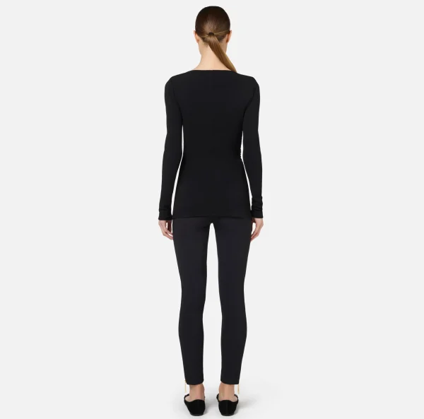 Elisabetta Franchi Top, T-Shirt & Body^Maglia in jersey con drappeggio Nero