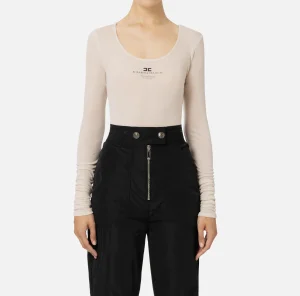Elisabetta Franchi Top, T-Shirt & Body^Maglia in jersey e lana con logo Lattice