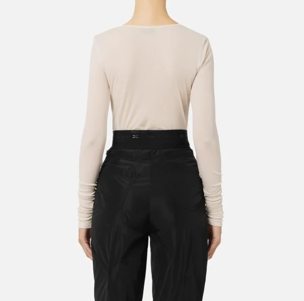 Elisabetta Franchi Top, T-Shirt & Body^Maglia in jersey e lana con logo Lattice