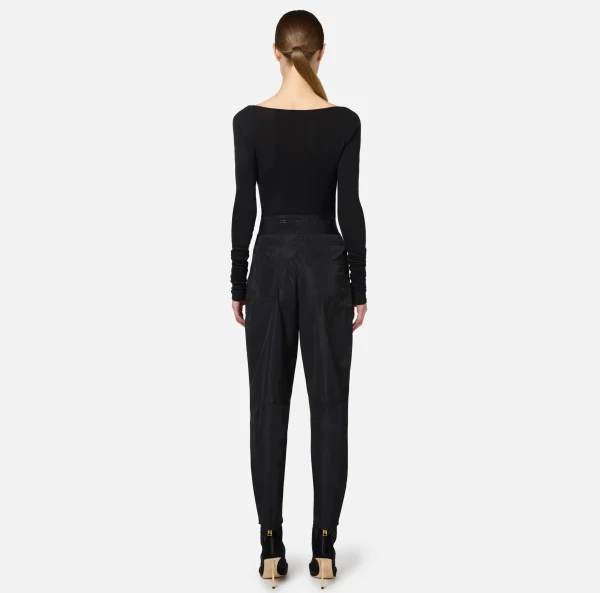 Elisabetta Franchi Top, T-Shirt & Body^Maglia in jersey e lana con logo Nero