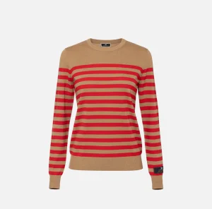 Elisabetta Franchi Maglieria E Felpe^Maglia in lana a righe Camel/RedPassion