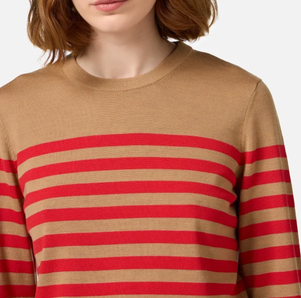 Elisabetta Franchi Maglieria E Felpe^Maglia in lana a righe Camel/RedPassion