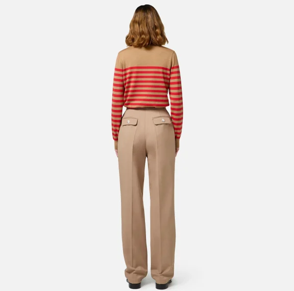 Elisabetta Franchi Maglieria E Felpe^Maglia in lana a righe Camel/RedPassion