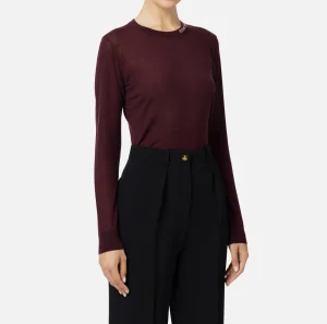 Elisabetta Franchi Maglieria E Felpe^Maglia in lana merino con logo jacquard in contrasto RougeNoir