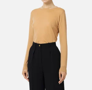 Elisabetta Franchi Maglieria E Felpe^Maglia in lana merino con logo jacquard in contrasto Bronze
