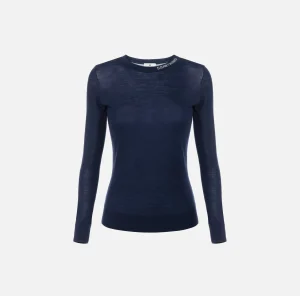 Elisabetta Franchi Maglieria E Felpe^Maglia in lana merino con logo jacquard in contrasto Navy