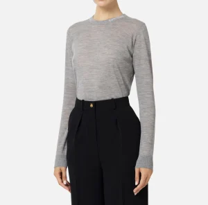Elisabetta Franchi Maglieria E Felpe^Maglia in lana merino con logo jacquard in contrasto Grigiomelange