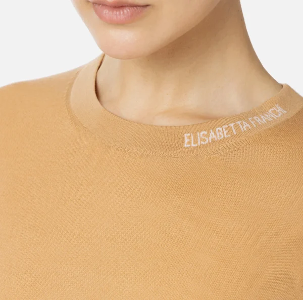 Elisabetta Franchi Maglieria E Felpe^Maglia in lana merino con logo jacquard in contrasto Bronze