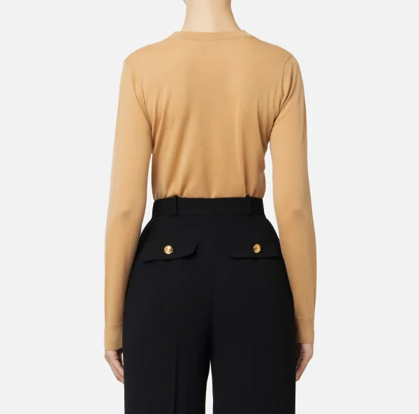 Elisabetta Franchi Maglieria E Felpe^Maglia in lana merino con logo jacquard in contrasto Bronze