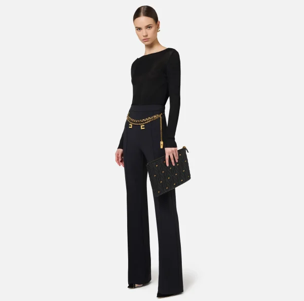 Elisabetta Franchi Maglieria E Felpe^Maglia in viscosa a costina plissé Nero