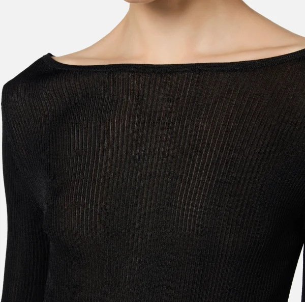 Elisabetta Franchi Maglieria E Felpe^Maglia in viscosa a costina plissé Nero