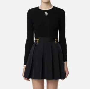 Elisabetta Franchi Maglieria E Felpe^Maglia in viscosa con logo college Nero/Burro