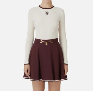 Elisabetta Franchi Maglieria E Felpe^Maglia in viscosa con logo college Burro/RougeNoir