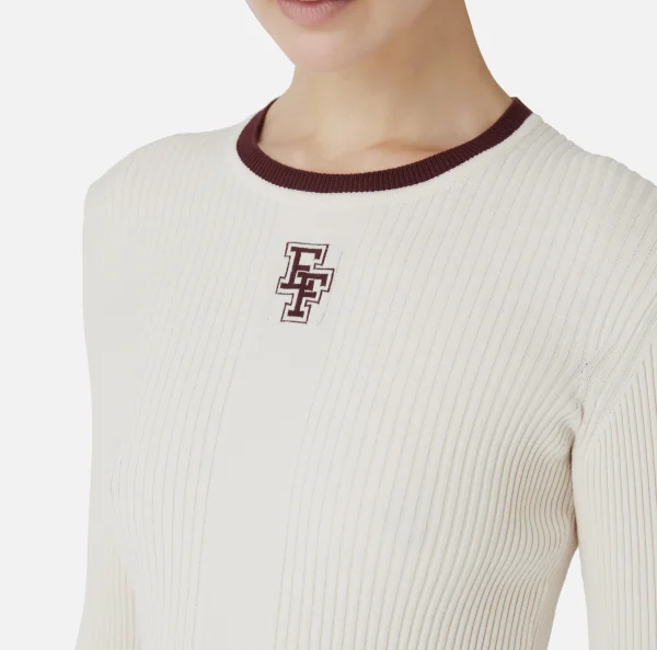 Elisabetta Franchi Maglieria E Felpe^Maglia in viscosa con logo college Burro/RougeNoir