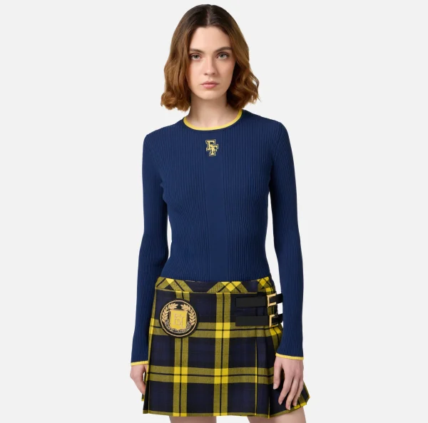 Elisabetta Franchi Maglieria E Felpe^Maglia in viscosa con logo college Navy/Mimosa