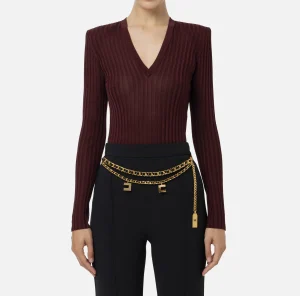 Elisabetta Franchi Maglieria E Felpe^Maglia in viscosa lucida a costine RougeNoir