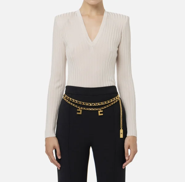 Elisabetta Franchi Maglieria E Felpe^Maglia in viscosa lucida a costine Lattice