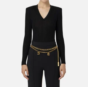 Elisabetta Franchi Maglieria E Felpe^Maglia in viscosa lucida a costine Nero