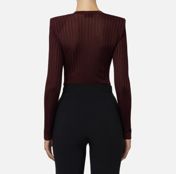 Elisabetta Franchi Maglieria E Felpe^Maglia in viscosa lucida a costine RougeNoir