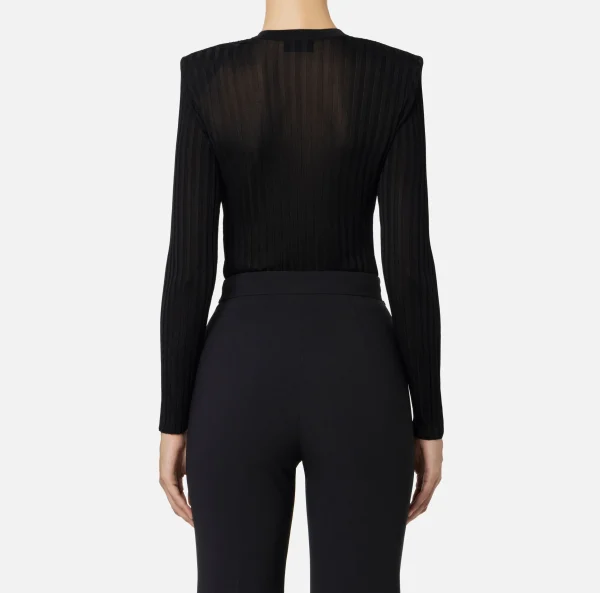 Elisabetta Franchi Maglieria E Felpe^Maglia in viscosa lucida a costine Nero