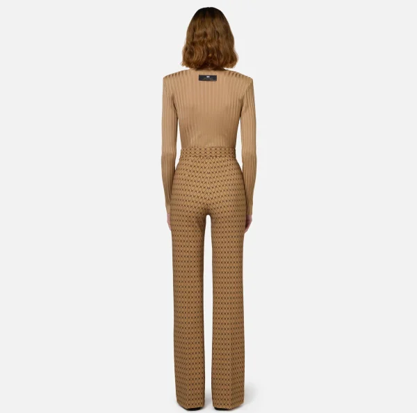 Elisabetta Franchi Maglieria E Felpe^Maglia in viscosa lucida a costine Camel