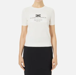 Elisabetta Franchi Maglieria E Felpe^Maglia in viscosa punto rete con intarsio Avorio