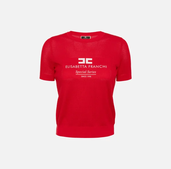 Elisabetta Franchi Maglieria E Felpe^Maglia in viscosa punto rete con intarsio RedPassion