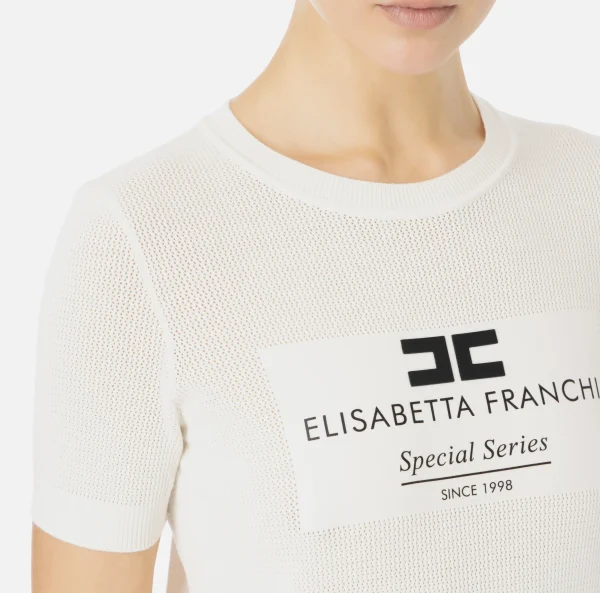 Elisabetta Franchi Maglieria E Felpe^Maglia in viscosa punto rete con intarsio Avorio
