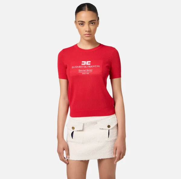 Elisabetta Franchi Maglieria E Felpe^Maglia in viscosa punto rete con intarsio RedPassion