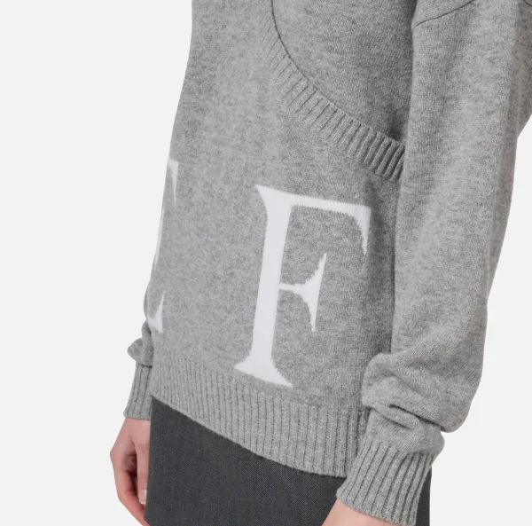 Elisabetta Franchi Maglieria E Felpe^Maglia incrociata in lana con logo GrigioMelange/Avorio
