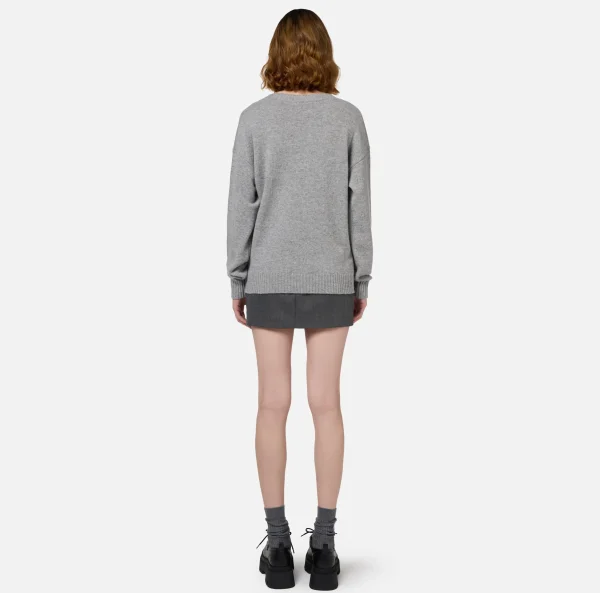 Elisabetta Franchi Maglieria E Felpe^Maglia incrociata in lana con logo GrigioMelange/Avorio