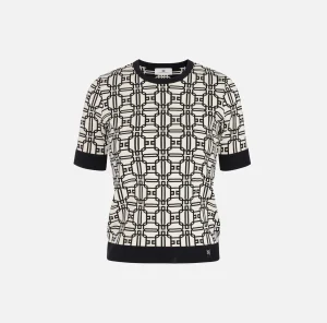 Elisabetta Franchi Maglieria E Felpe^Maglia logo in viscosa jacquard Burro/Nero
