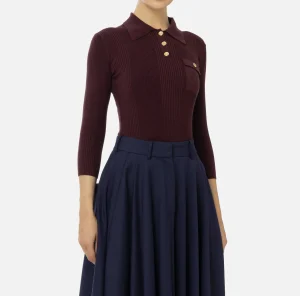 Elisabetta Franchi Maglieria E Felpe^Maglia polo in lyocell e seta a costine con ricamo logo RougeNoir