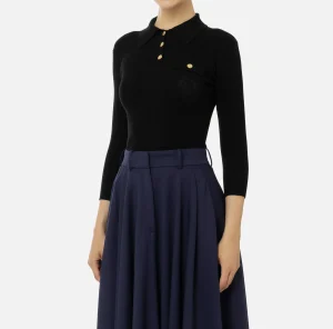 Elisabetta Franchi Maglieria E Felpe^Maglia polo in lyocell e seta a costine con ricamo logo Nero