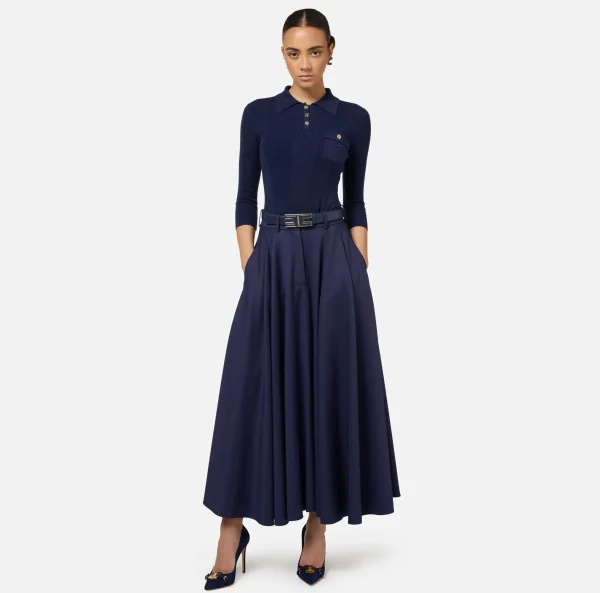 Elisabetta Franchi Maglieria E Felpe^Maglia polo in lyocell e seta a costine con ricamo logo Navy