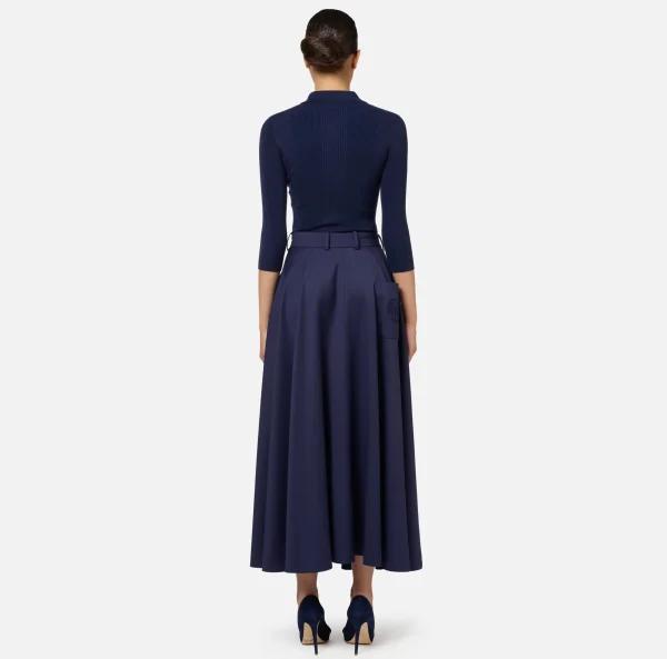 Elisabetta Franchi Maglieria E Felpe^Maglia polo in lyocell e seta a costine con ricamo logo Navy