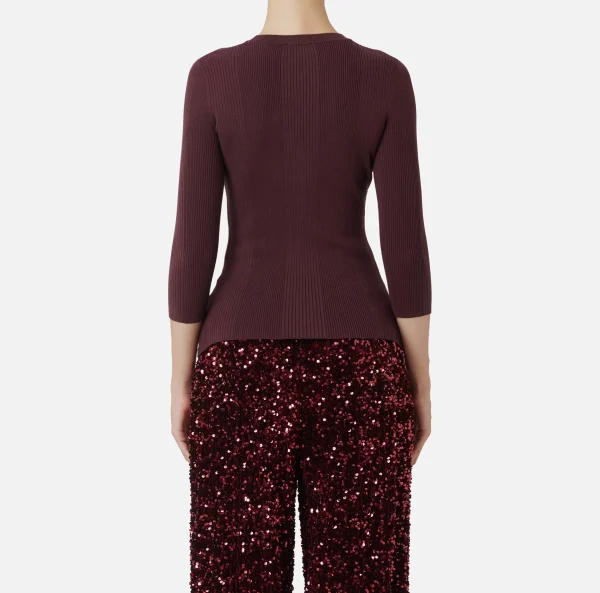 Elisabetta Franchi Maglieria E Felpe^Maglia scollo a V in lyocell e seta a costine con ricamo logo RougeNoir