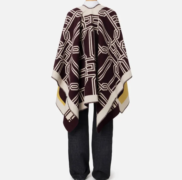 Elisabetta Franchi Capispalla^Mantella in lana jacquard con lettering RougeNoir/Mimosa