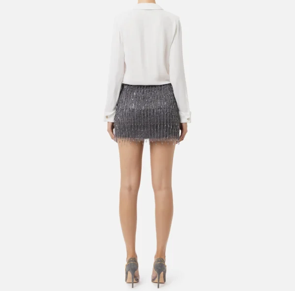 Elisabetta Franchi Abiti Red Carpet | Mini Abiti^Miniabito a camicia con gonna ricamata in paillettes Avorio/Steel