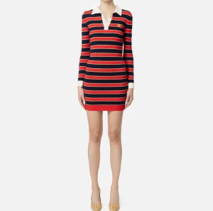 Elisabetta Franchi Mini Abiti | Abiti In Maglia^Miniabito a polo in viscosa lurex a righe RedPassion/BlueNavy