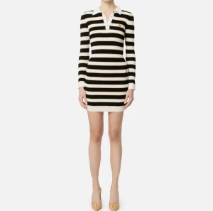 Elisabetta Franchi Mini Abiti | Abiti In Maglia^Miniabito a polo in viscosa lurex a righe Burro/Nero