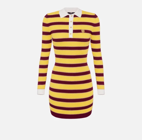 Elisabetta Franchi Mini Abiti | Abiti In Maglia^Miniabito a polo in viscosa lurex a righe RougeNoir/Mimosa