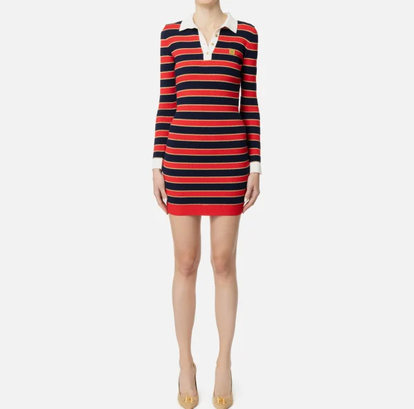 Elisabetta Franchi Mini Abiti | Abiti In Maglia^Miniabito a polo in viscosa lurex a righe RedPassion/BlueNavy