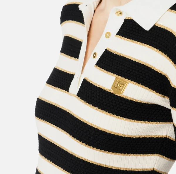 Elisabetta Franchi Mini Abiti | Abiti In Maglia^Miniabito a polo in viscosa lurex a righe Burro/Nero