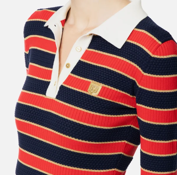 Elisabetta Franchi Mini Abiti | Abiti In Maglia^Miniabito a polo in viscosa lurex a righe RedPassion/BlueNavy