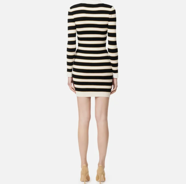 Elisabetta Franchi Mini Abiti | Abiti In Maglia^Miniabito a polo in viscosa lurex a righe Burro/Nero