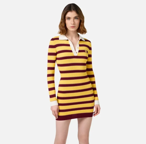 Elisabetta Franchi Mini Abiti | Abiti In Maglia^Miniabito a polo in viscosa lurex a righe RougeNoir/Mimosa