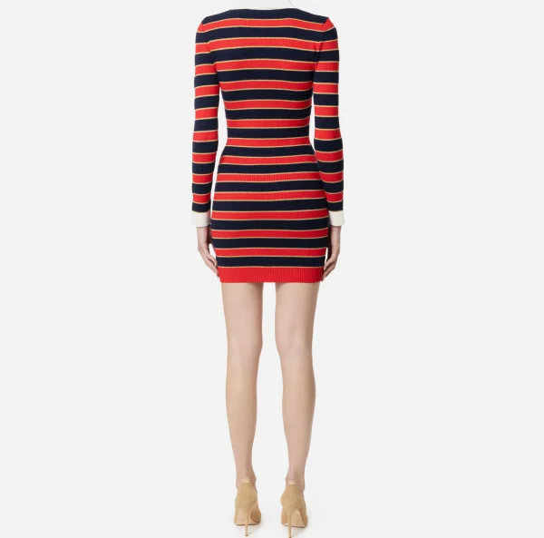 Elisabetta Franchi Mini Abiti | Abiti In Maglia^Miniabito a polo in viscosa lurex a righe RedPassion/BlueNavy