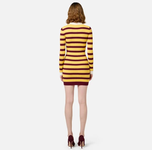 Elisabetta Franchi Mini Abiti | Abiti In Maglia^Miniabito a polo in viscosa lurex a righe RougeNoir/Mimosa