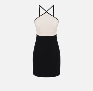 Elisabetta Franchi Mini Abiti | Abiti^Miniabito bicolor in crêpe stretch con elastico logato Burro/Nero